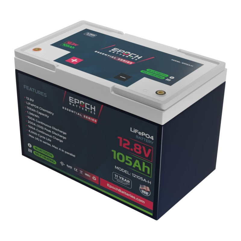 Inverters R Us EPOCH 12V 105Ah Essential Series Bluetooth and Heated LiFePO4 Battery