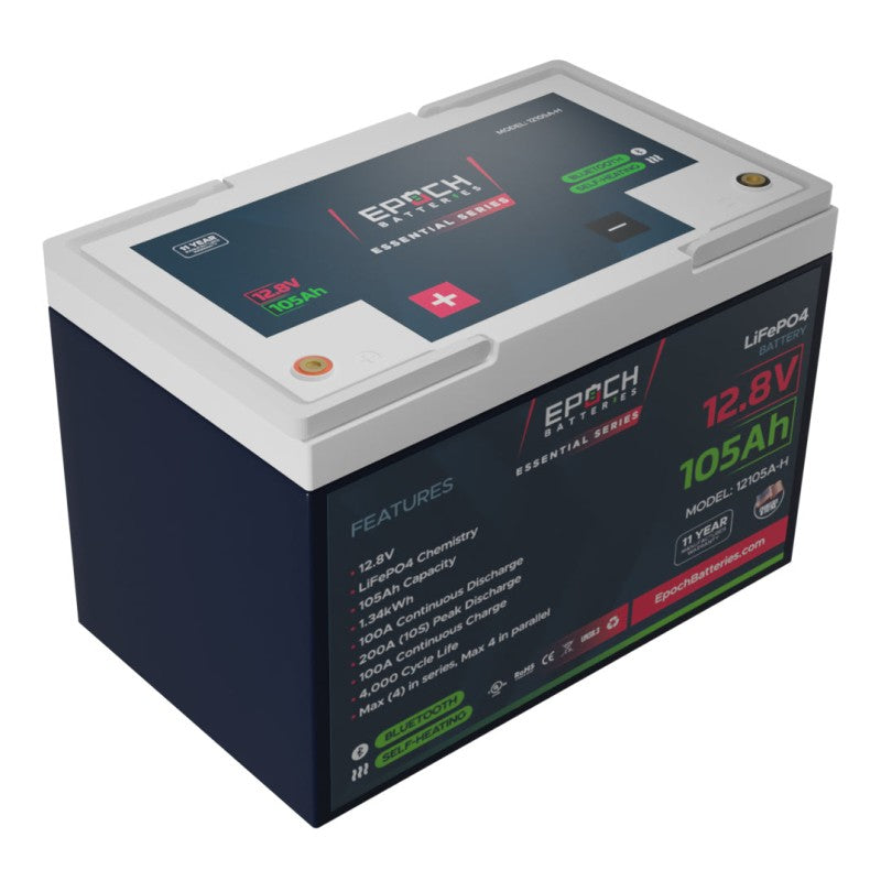 Inverters R Us EPOCH 12V 105Ah Essential Series Bluetooth and Heated LiFePO4 Battery