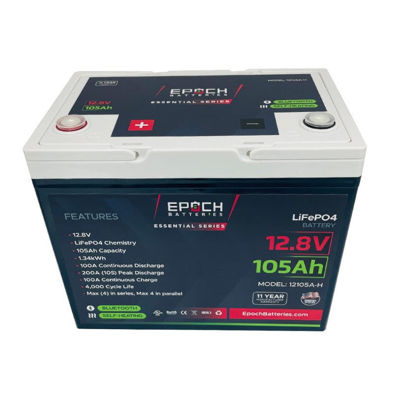 Inverters R Us EPOCH 12V 105Ah Essential Series Bluetooth and Heated LiFePO4 Battery