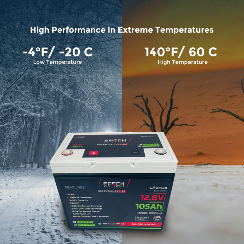 Inverters R Us EPOCH 12V 105Ah Essential Series Bluetooth and Heated LiFePO4 Battery