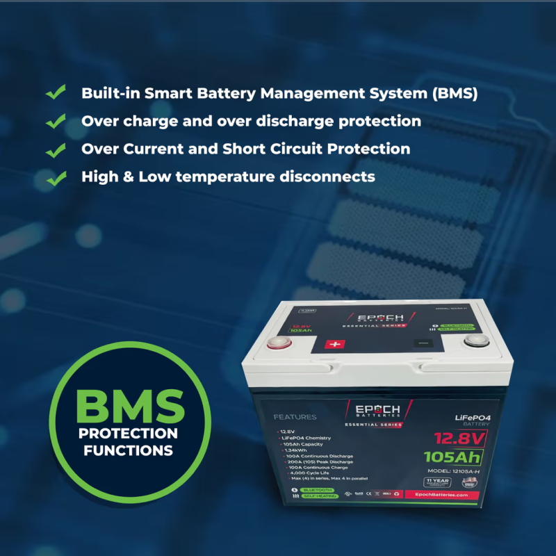 Inverters R Us EPOCH 12V 105Ah Essential Series Bluetooth and Heated LiFePO4 Battery