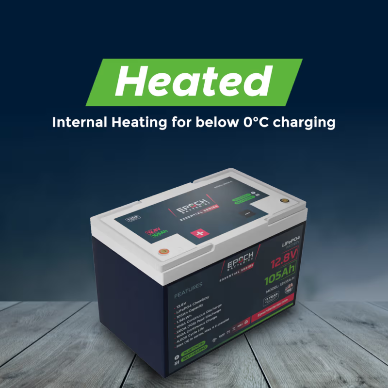Inverters R Us EPOCH 12V 105Ah Essential Series Bluetooth and Heated LiFePO4 Battery