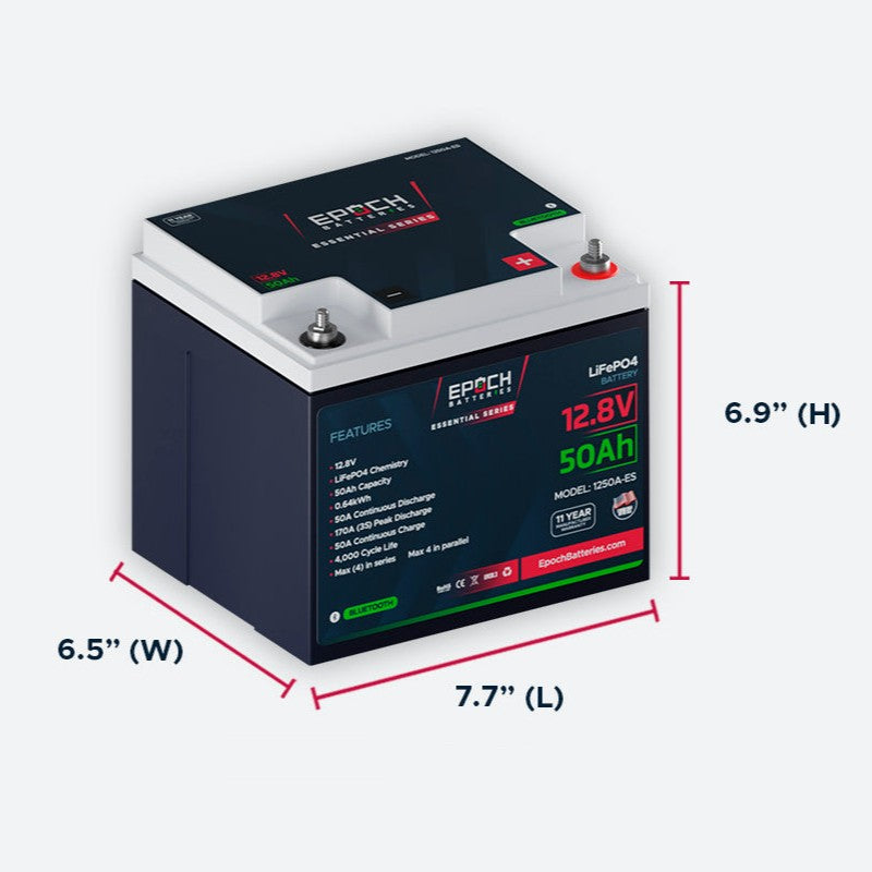Inverters R Us EPOCH 12V 50Ah Essential Series Bluetooth LiFePO4 Battery