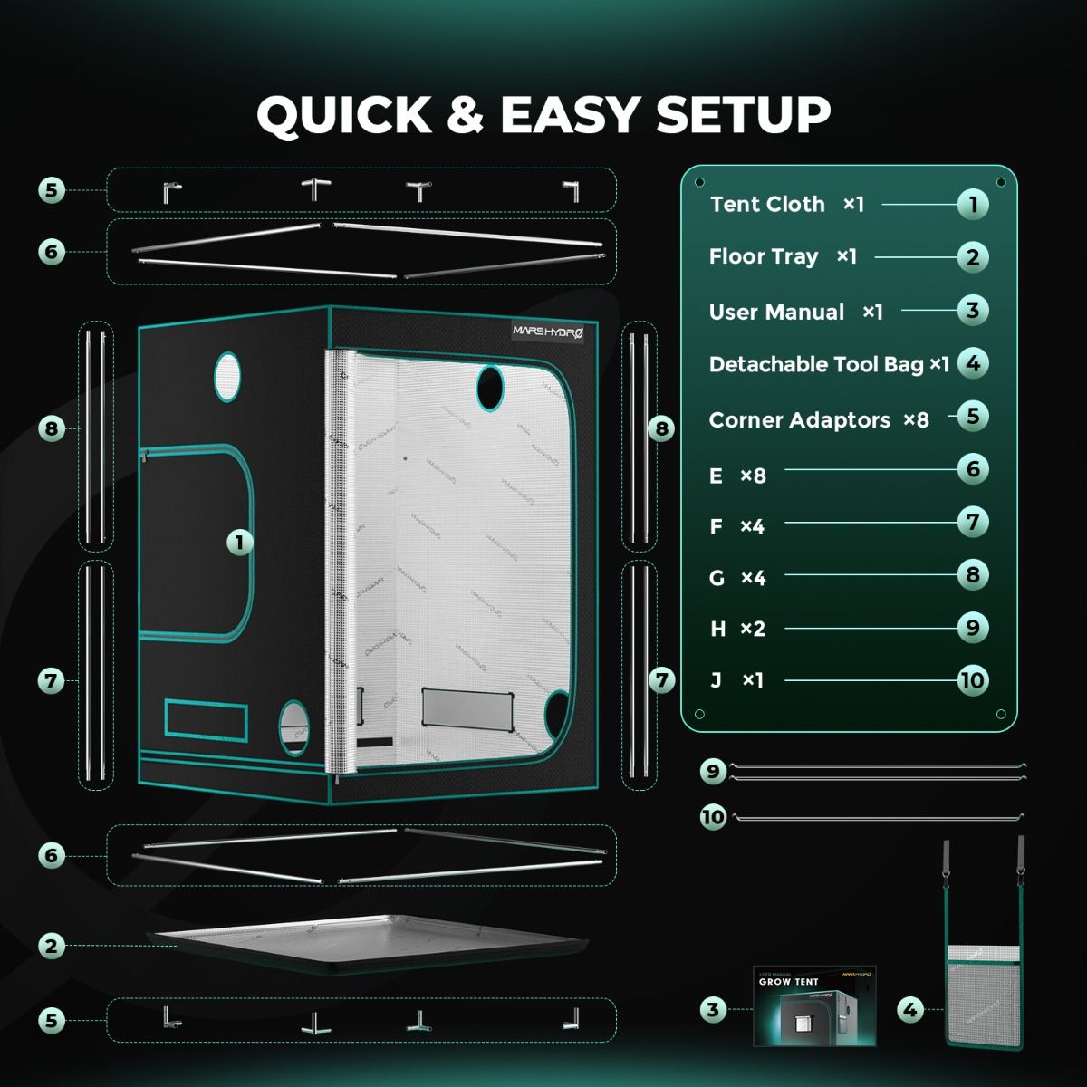 Mars Hydro 5x5 Grow Tent 60''X60''X80'' – 1680D Light-Proof Tent with High Reflection - Close-up View