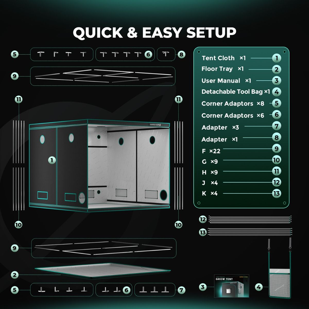 Mars Hydro 8'x8' Grow Tent 96''X96''X80'' – 1680D Light-Proof Tent with High Reflection - Comparison View