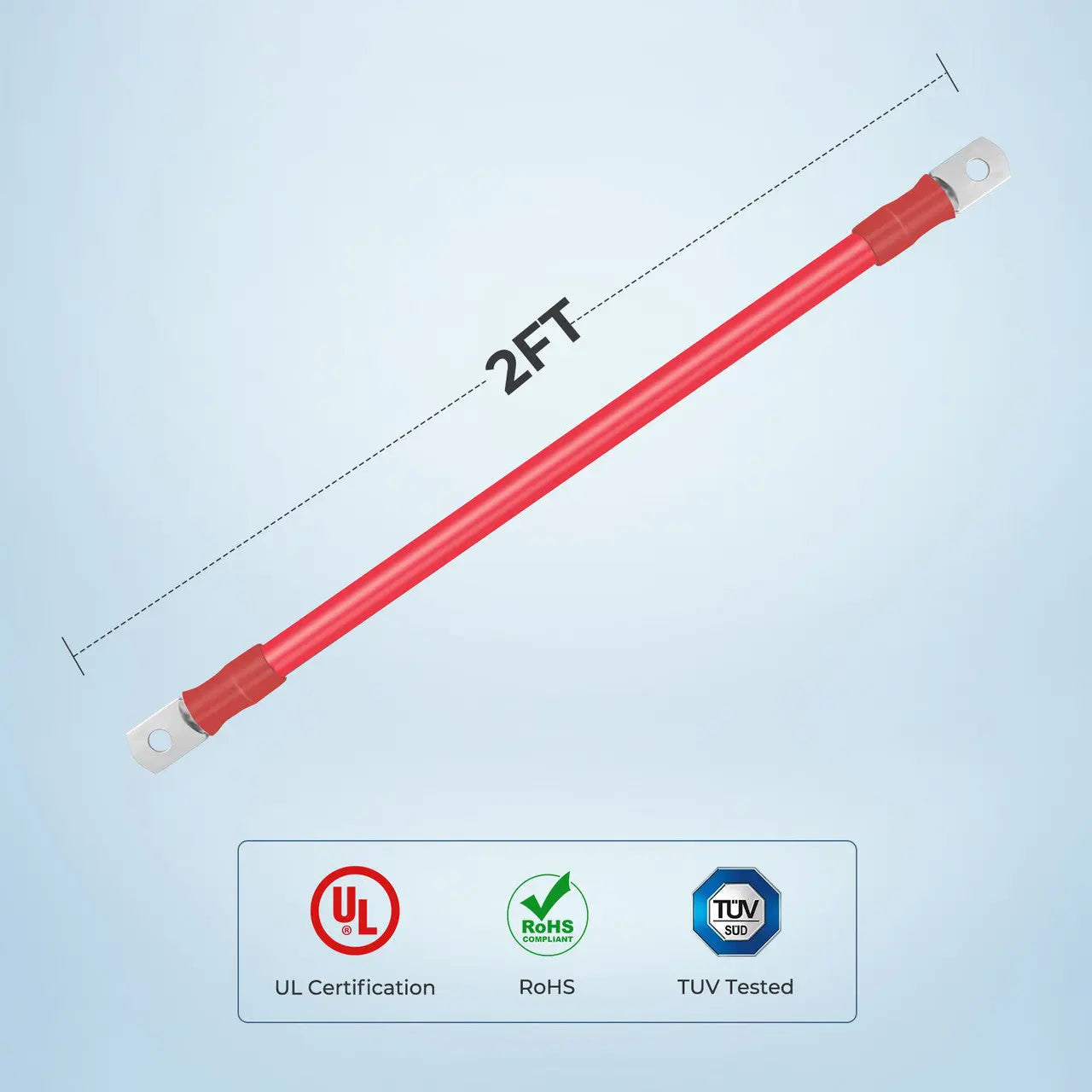 2ft ANL Fuse Cable with Double Ring Terminals for 3/8 in Lugs