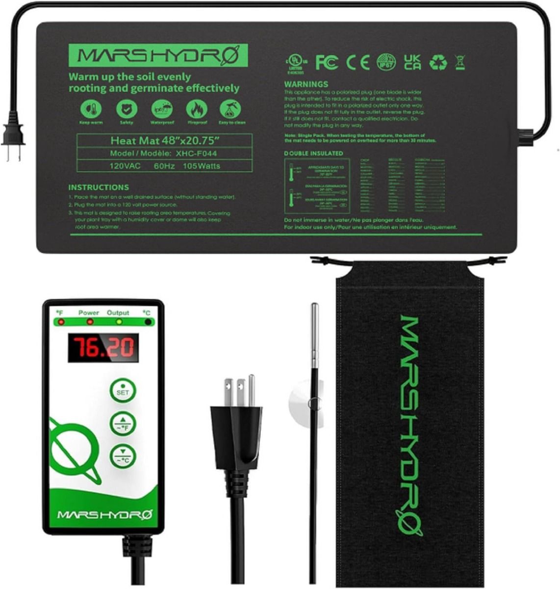 Mars Hydro Seedling Heat Mat Digital Thermostat Combo 48''x20.75''（Preorder ships Mar. 20） - Front View