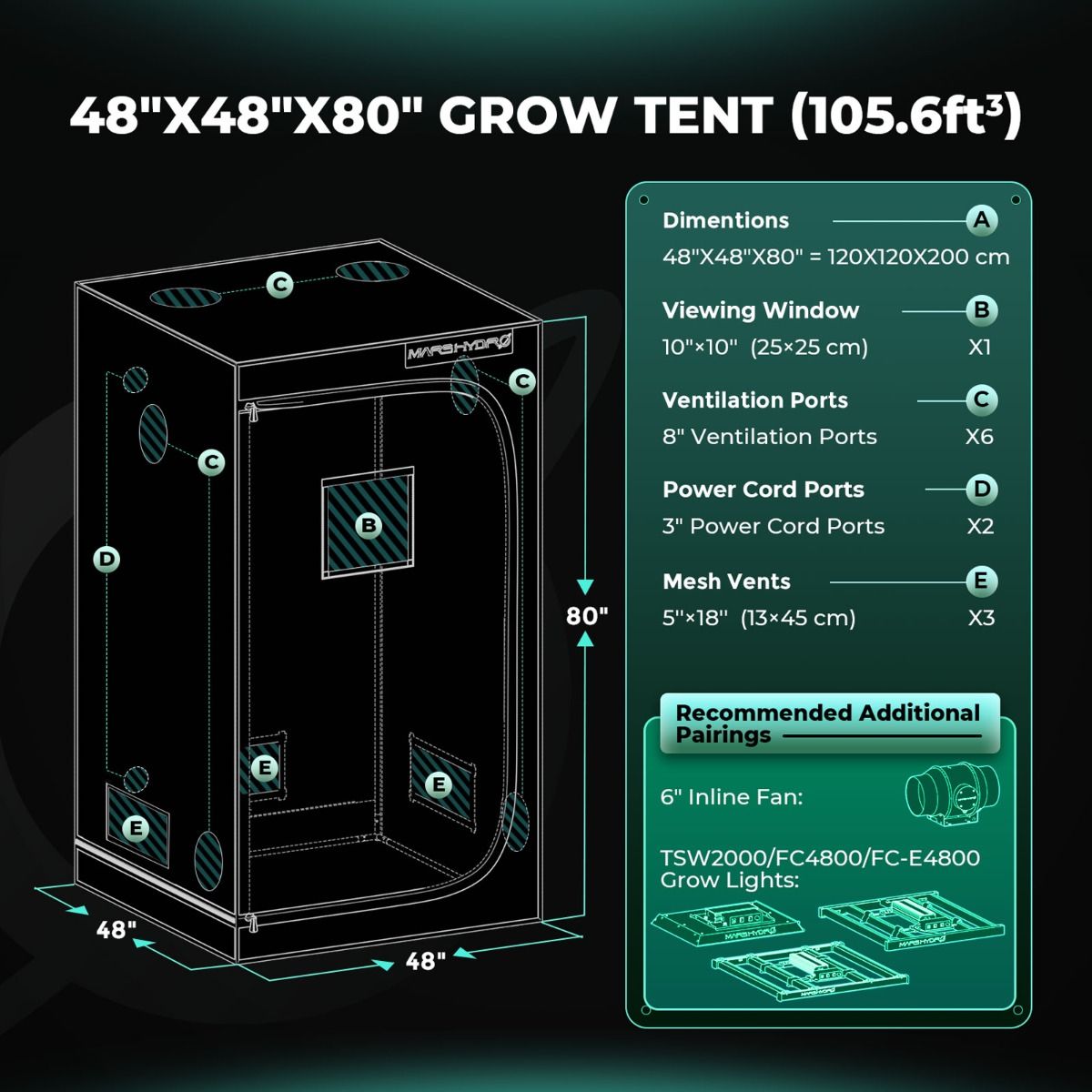 Mars Hydro 4x4 Grow Tent 48"X48"X80" – 1680D Light-Proof Tent with High Reflection - Close-up View