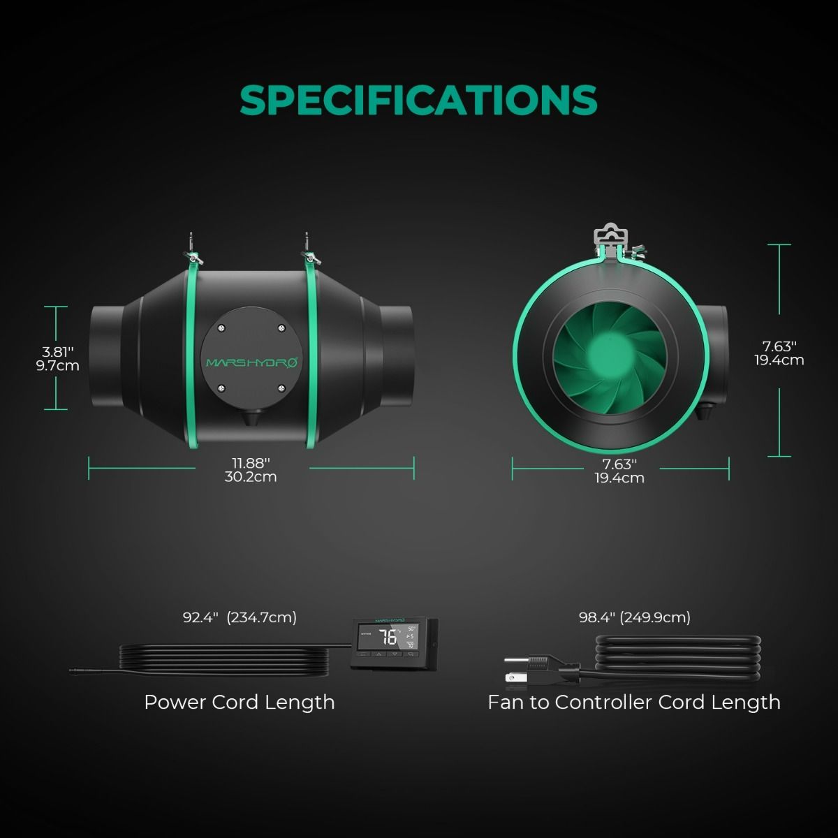 Mars Hydro 4 Inch Inline Fan And Carbon Filter Combo With Thermostat Controller - Setup View