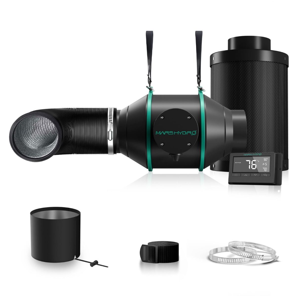 Mars Hydro 4 Inch Inline Fan And Carbon Filter Combo With Thermostat Controller - Front View