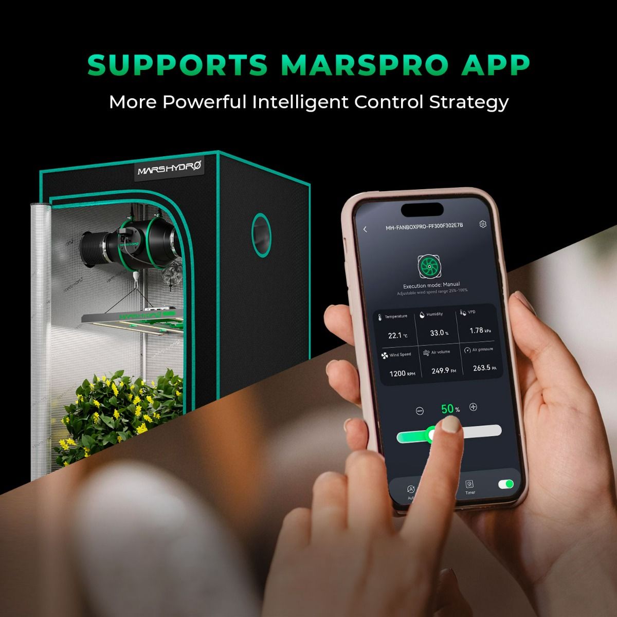 2025 Mars Hydro iFresh 6 Inch Inline Duct Fan and Refillable Carbon Filter Combo with Speed Controller - Feature View