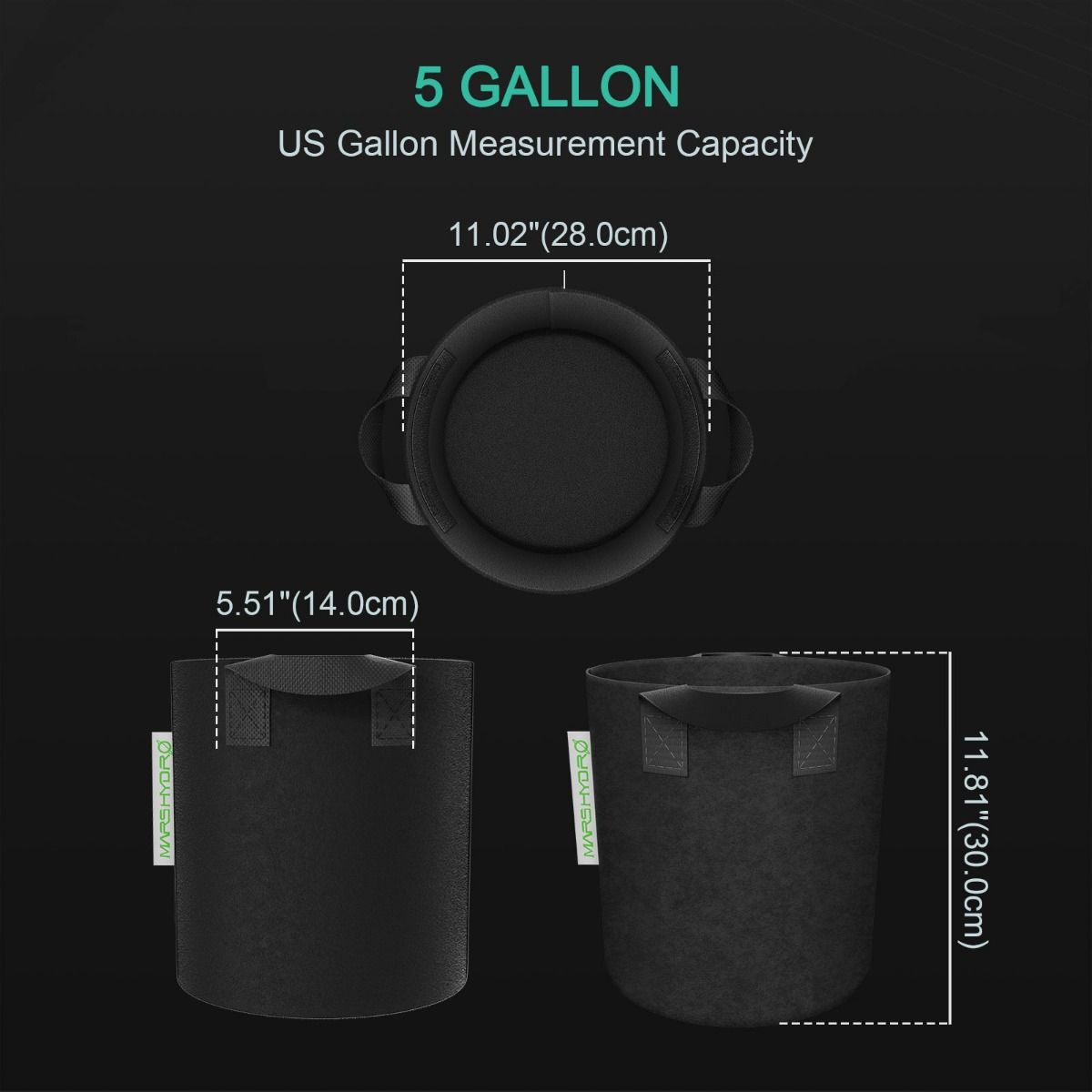 Mars Hydro 5 Gallon Fabric Grow Pot Plant Container (5 Packs) - Spectrum View