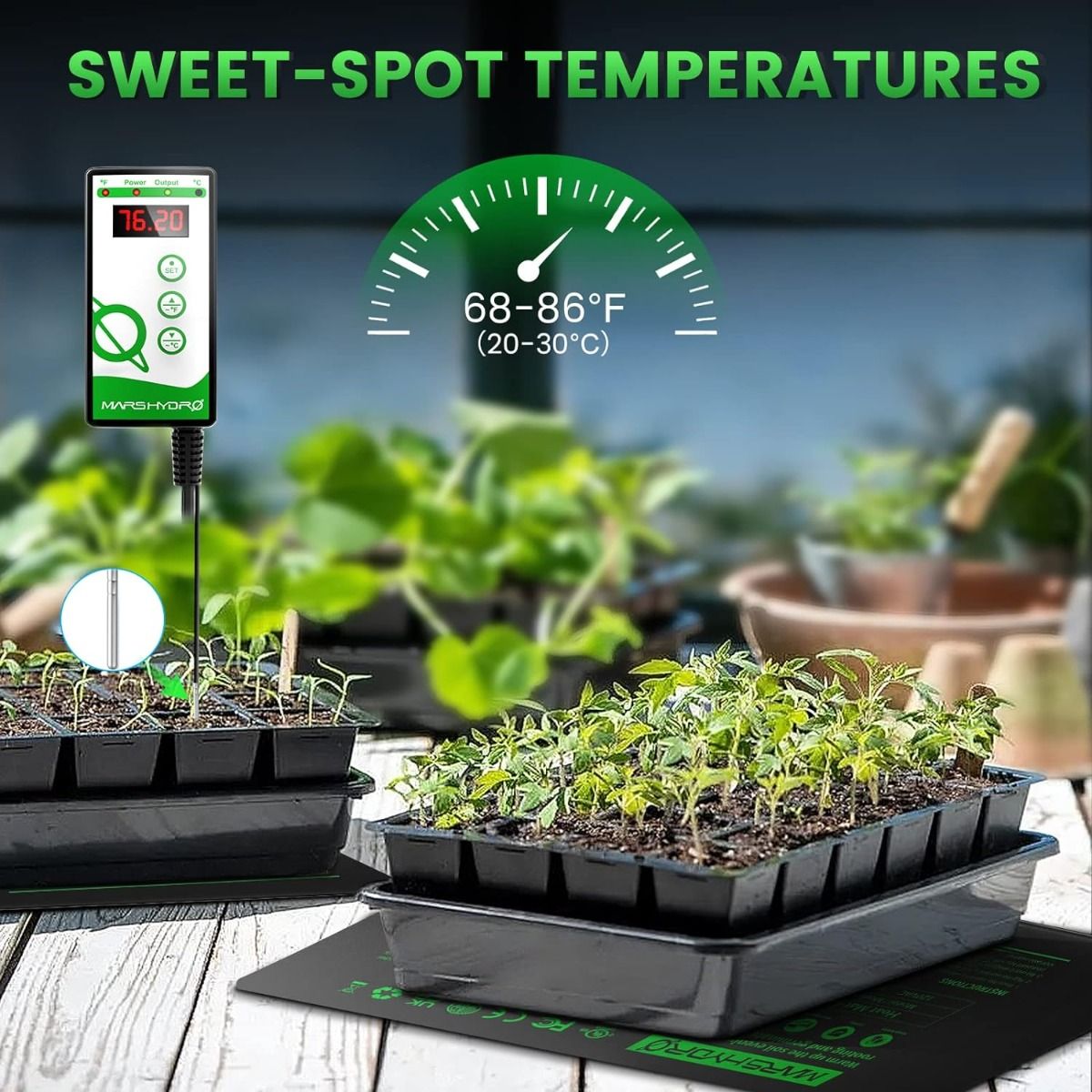Mars Hydro Seedling Heat Mat Digital Thermostat Combo 10''x20.75'' - Setup View