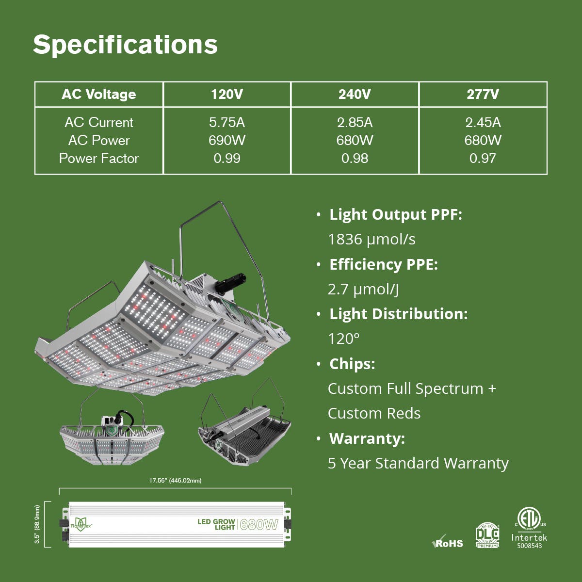 FloraFlex High Bay 680W Full Spectrum LED Grow Light | Pallet | 40ct