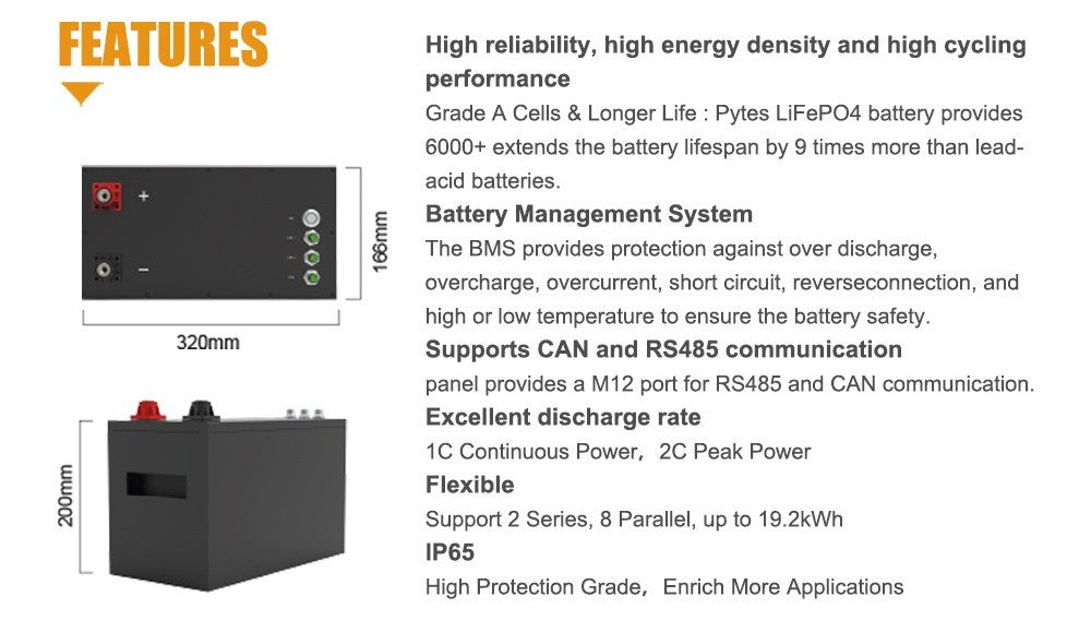 Inverters R Us Pytes E-Box 12V 100Ah LiFePO4 Battery