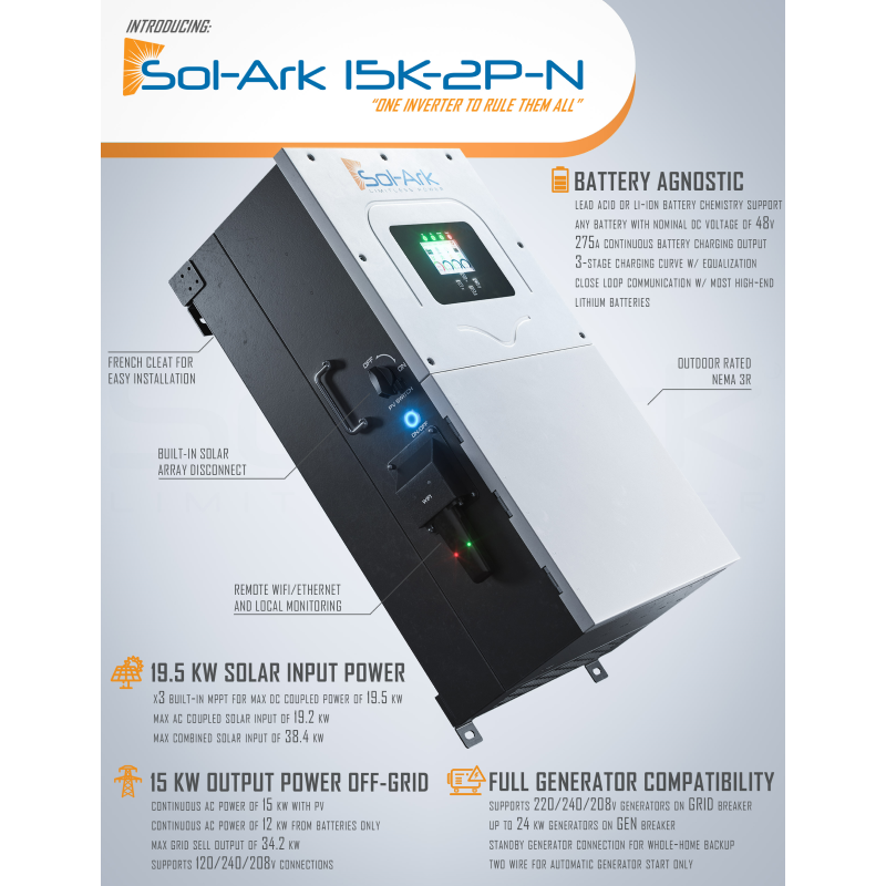 Inverters R Us Sol-Ark 15K-2P Hybrid Inverter System