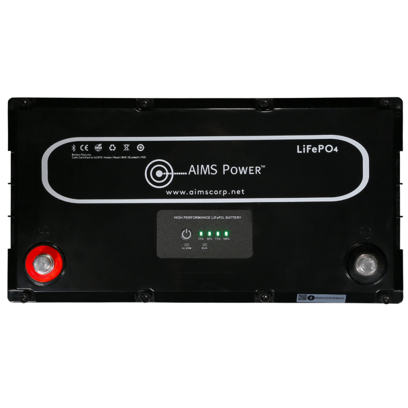 Inverters R Us AIMS Power LiFePO4 Lithium Battery with Wake Up Heater and BT Monitoring 12V 104Ah