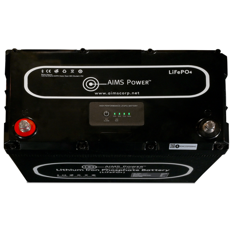 Inverters R Us AIMS Power LiFePO4 Lithium Battery with Wake Up Heater and BT Monitoring 12V 104Ah