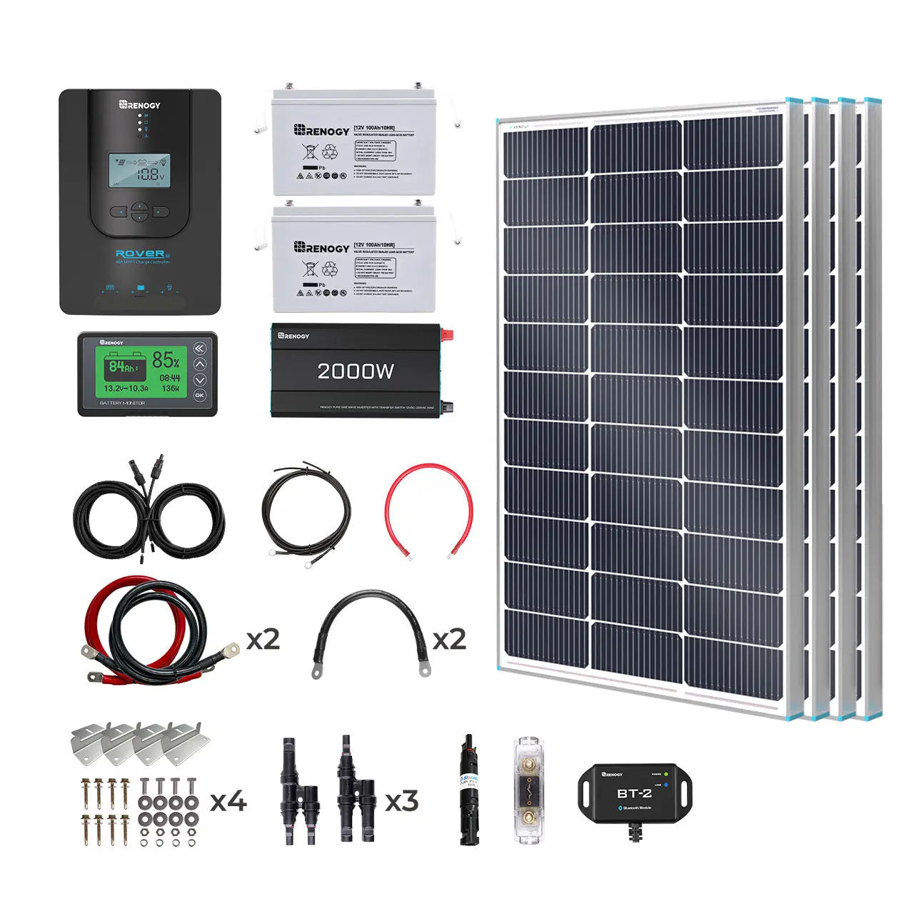 400W 12V Complete Solar Panel Kit with 2.4kWh Batteries