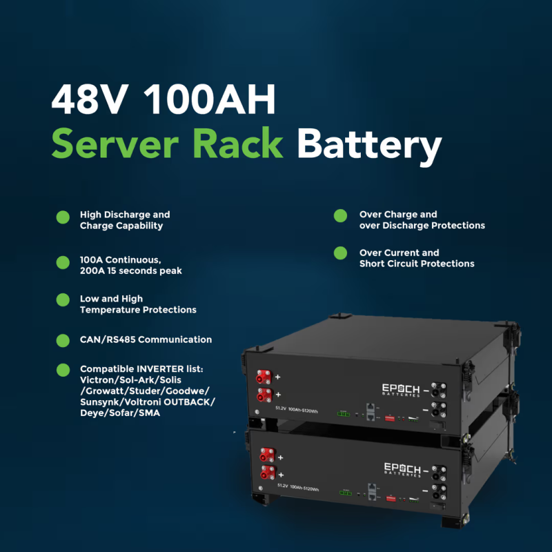 Inverters R Us EPOCH 48V 100Ah 5.12kWh Self-Heating Server Rack Lithium Battery