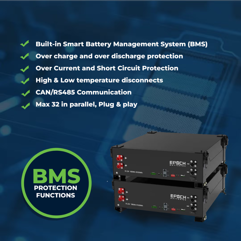 Inverters R Us EPOCH 48V 100Ah 5.12kWh Self-Heating Server Rack Lithium Battery