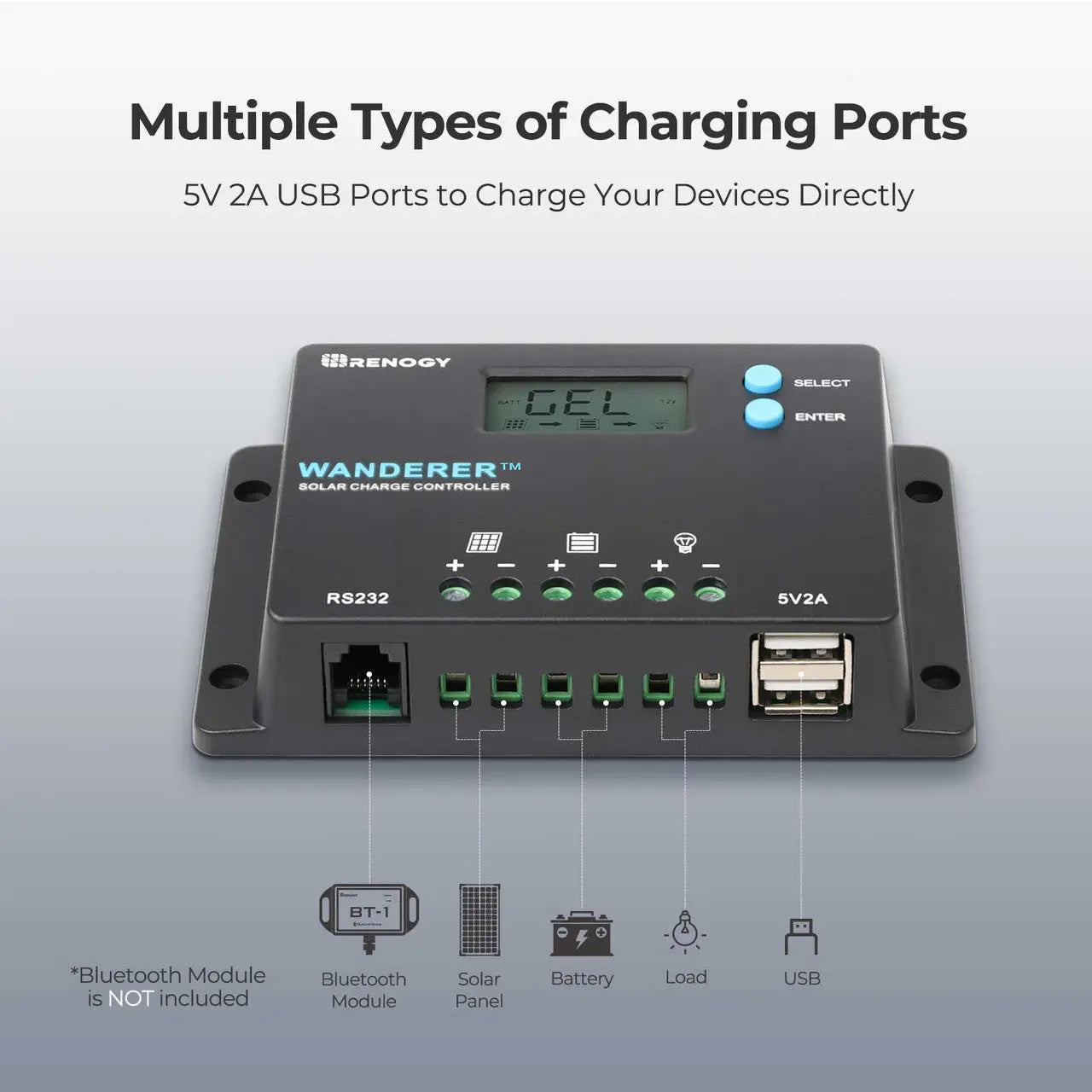 Wanderer 10A PWM Charge Controller with BT1