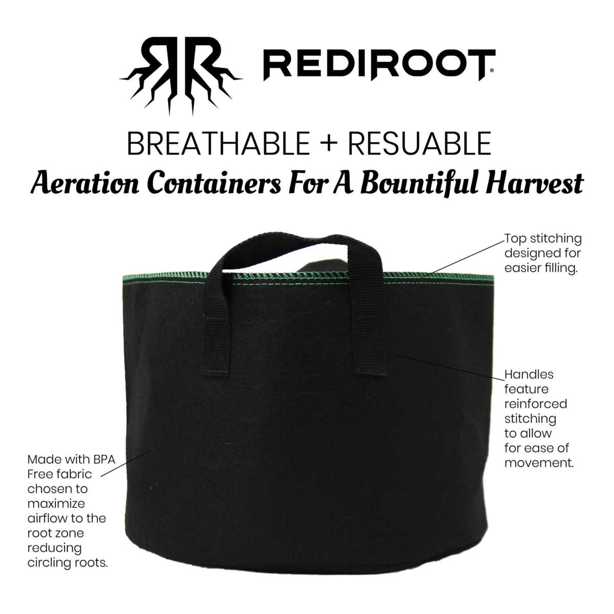 RediRoot Fabric Aeration Pot - Black w/ Handles (Pack of 5)