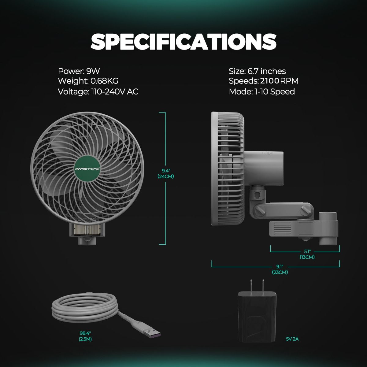 2025 Mars Hydro 6 Inch Oscillating Clip Fan for Grow Tent Ventilation Circulation Hydroponic Plants - Packaging View