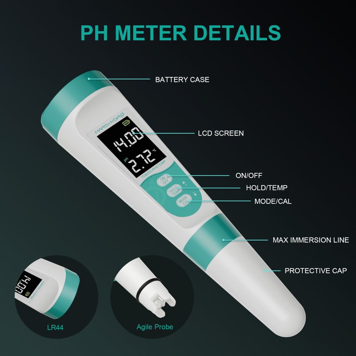 Mars Hydro pH and TDS Meter Combo For Hydroponics - Detail View