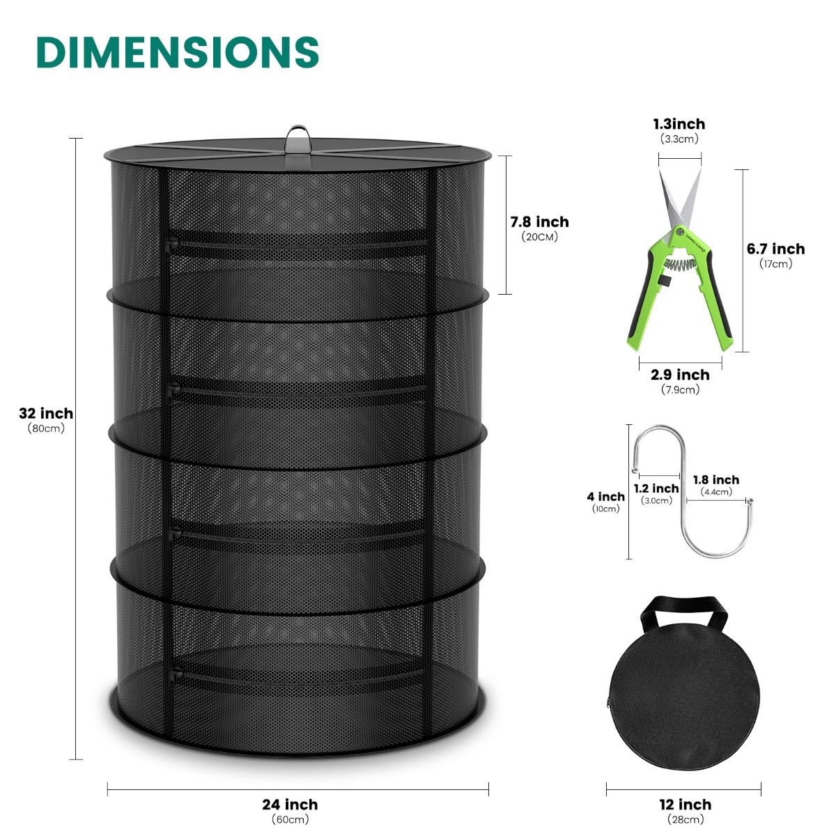 Mars Hydro 4-Layer Mesh Herb Drying Rack With Pruning Shear - Detail View