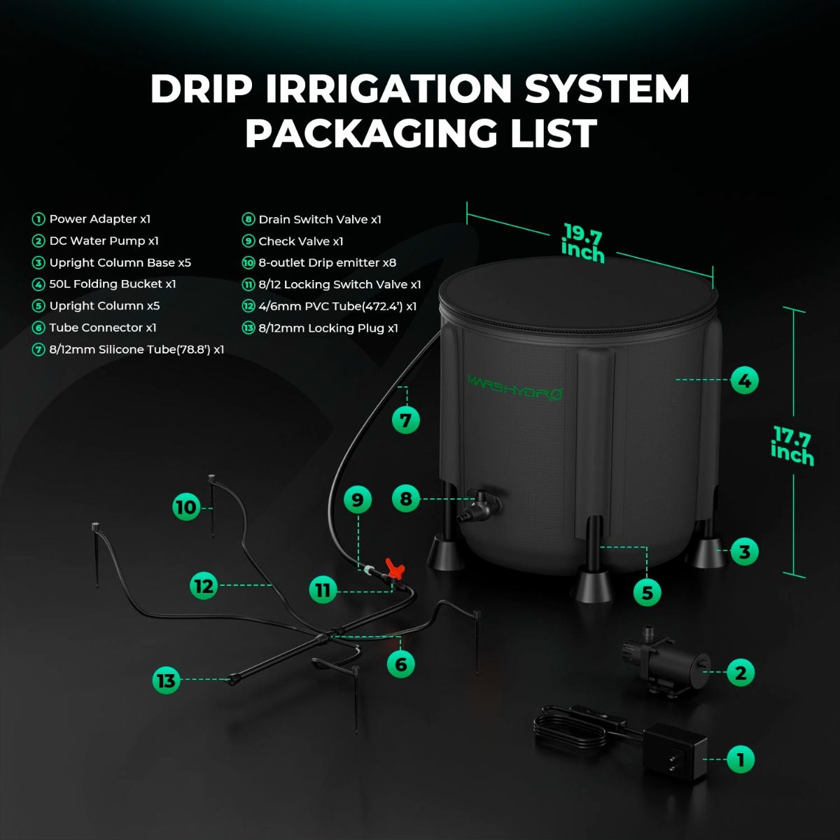 Mars Hydro New Foldable Bucket Drip Irrigation Kits for 8 Indoor Growing Plants - Packaging View