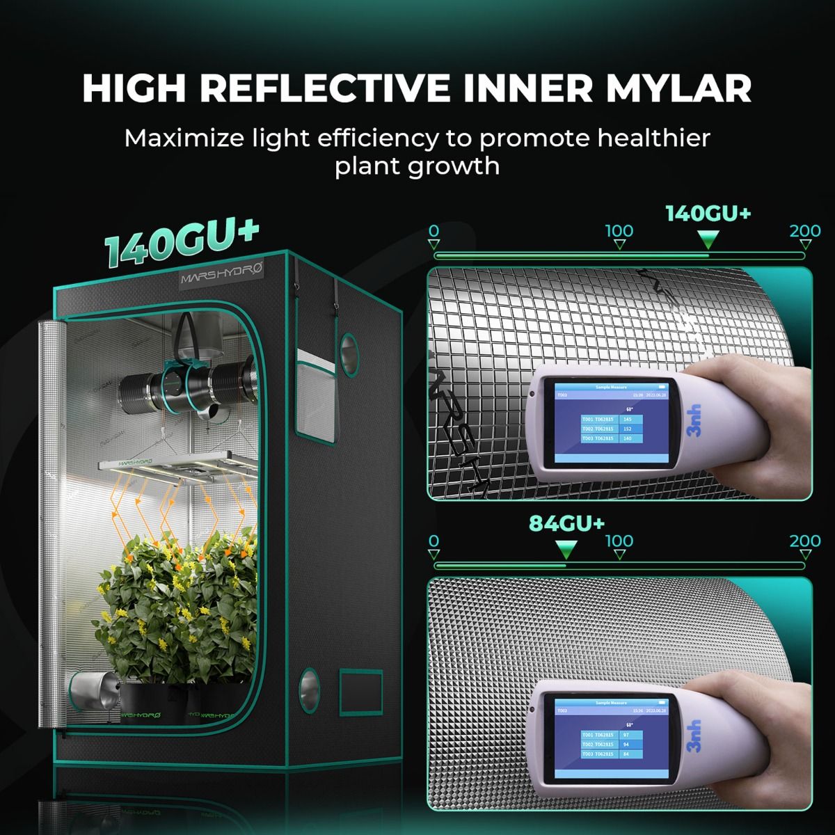 Mars Hydro 8'x8' Grow Tent 96''X96''X80'' – 1680D Light-Proof Tent with High Reflection - Detail View