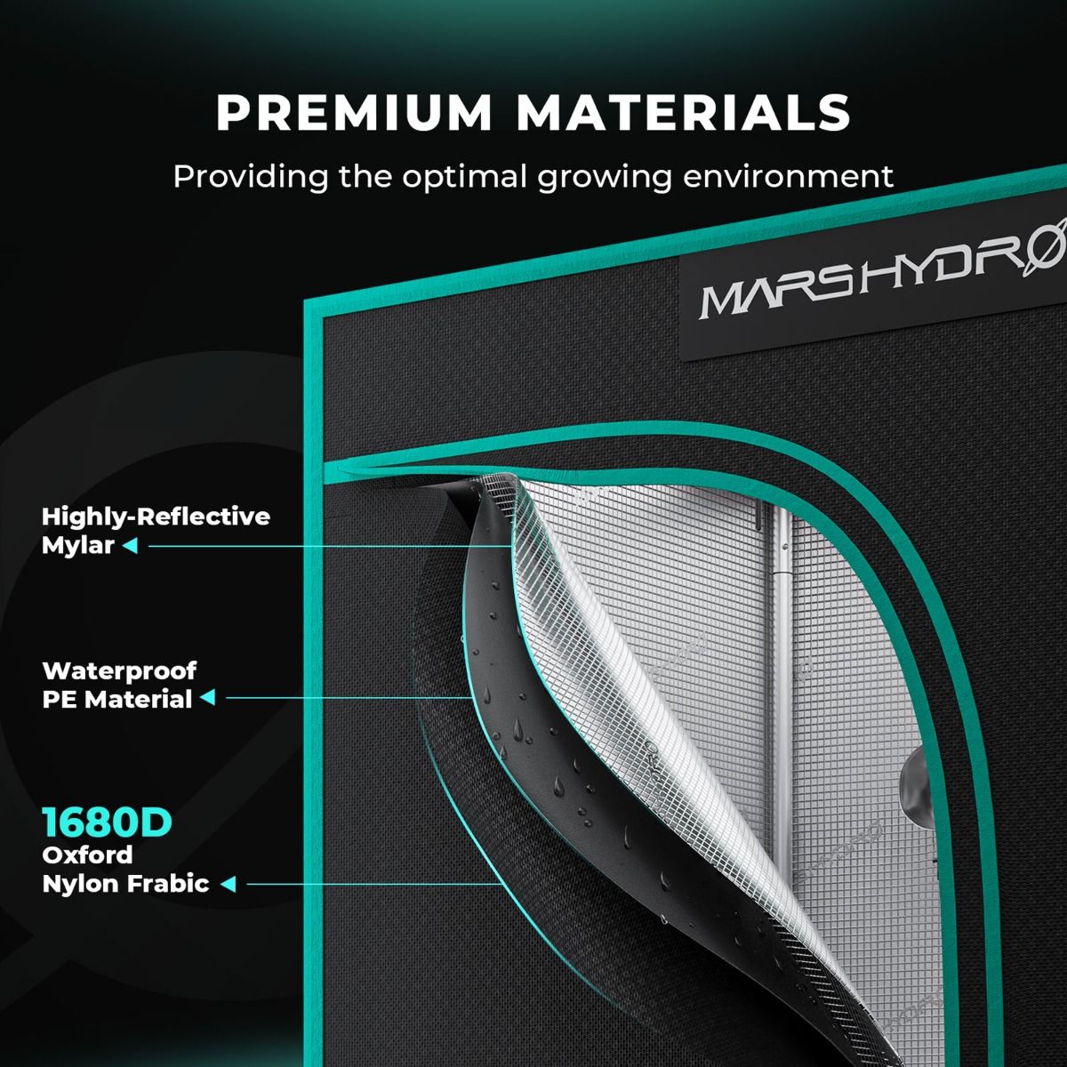 Mars Hydro 8'x8' Grow Tent 96''X96''X80'' – 1680D Light-Proof Tent with High Reflection - Feature View