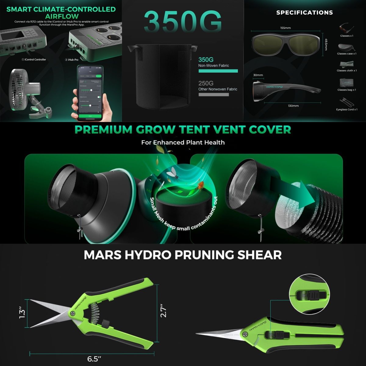 Mars Hydro FC-E3000 LED Grow Light + 3.3'X3.3'(39''X39''X71'') Complete Grow Tent Kits - Angle View