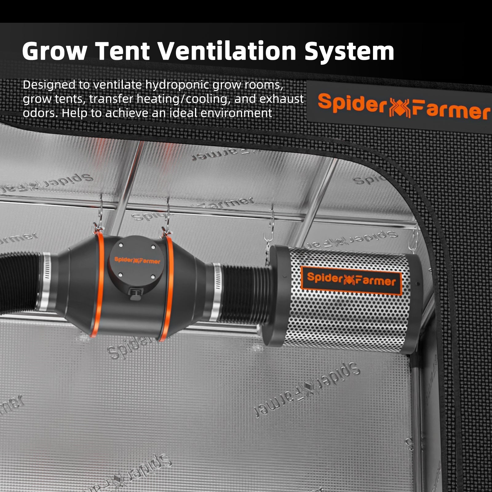 Spider Farmer 100mm 4″ Inline Fan for Indoor Grow 205CFM with GGS Controller, Carbon Filter & Ducting Combo