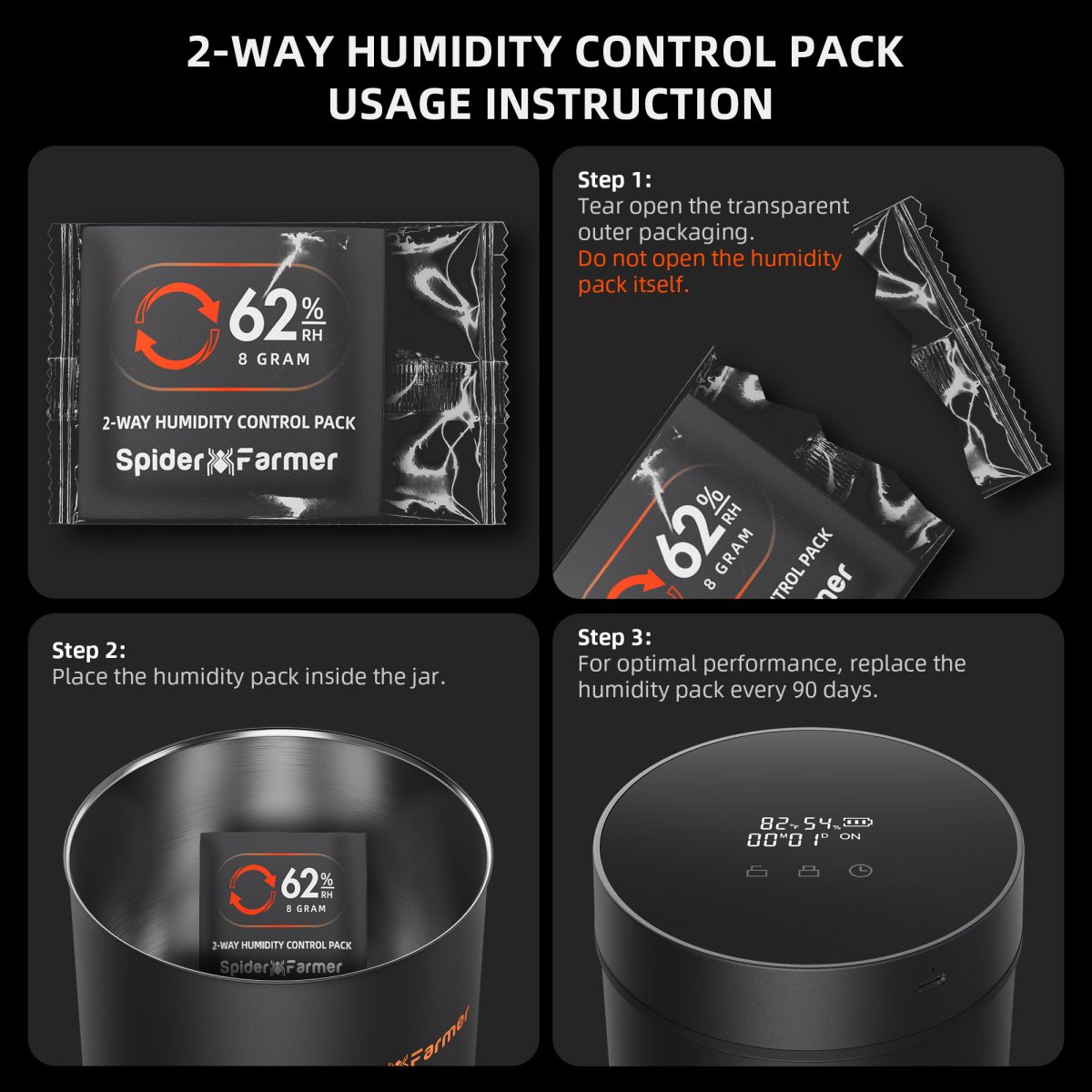 Spider Farmer 2L Auto-Cure Smart Jar | Portable Vacuum Seal Curing Jar with Smart Lid | 4 Pcs 2-Way 62% Humidity Packs | Wide Mouth and Flat Bottom | Curing and Fresh Storage for Coffee, Herb, Mushrooms,Spices, Flower,Foods
