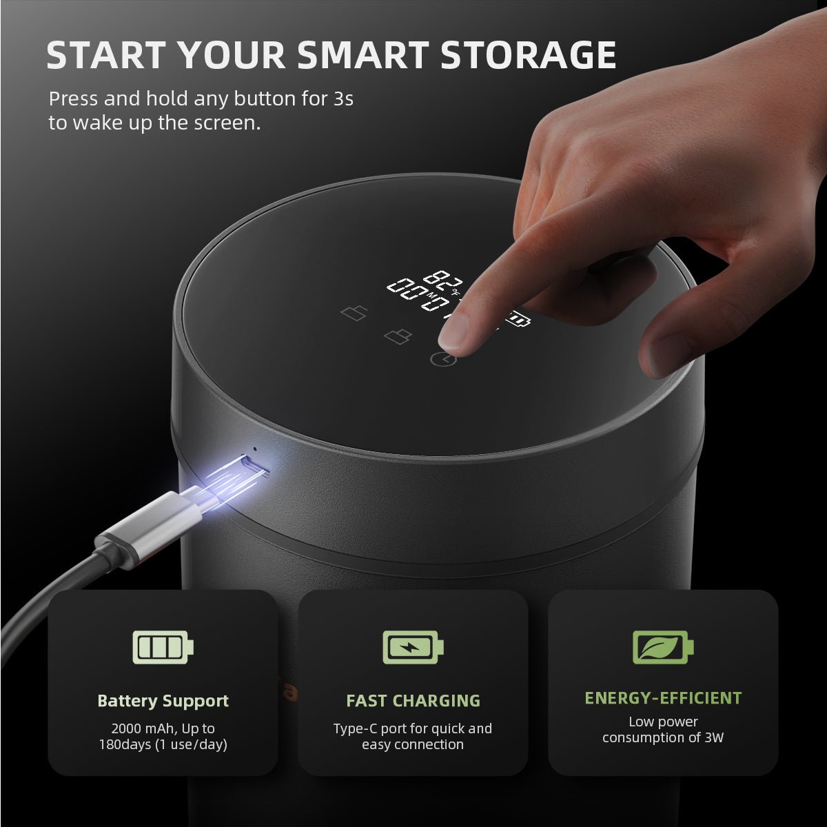 Spider Farmer 2L Auto-Cure Smart Jar | Portable Vacuum Seal Curing Jar with Smart Lid | 4 Pcs 2-Way 62% Humidity Packs | Wide Mouth and Flat Bottom | Curing and Fresh Storage for Coffee, Herb, Mushrooms,Spices, Flower,Foods