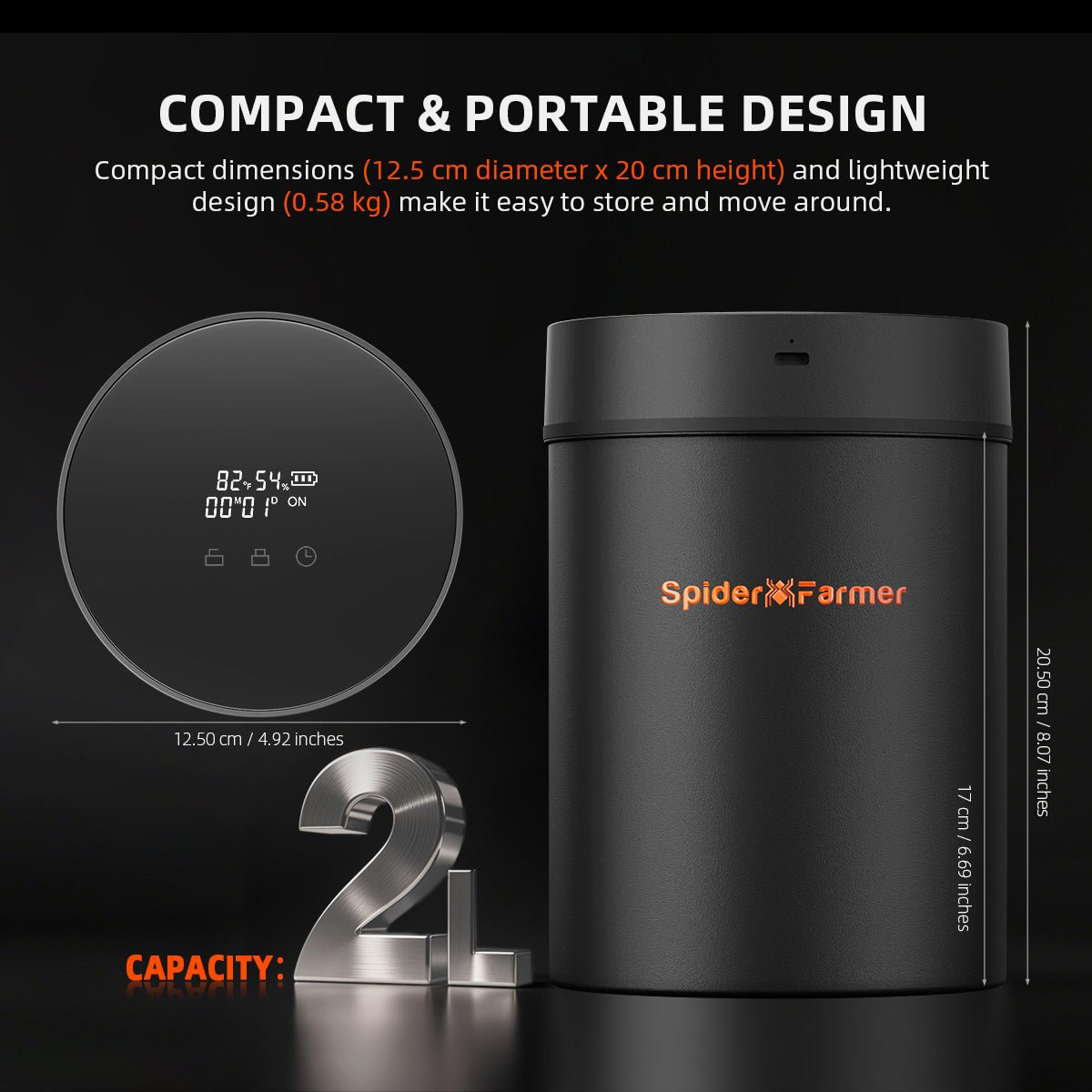Spider Farmer 2L Auto-Cure Smart Jar | Portable Vacuum Seal Curing Jar with Smart Lid | 4 Pcs 2-Way 62% Humidity Packs | Wide Mouth and Flat Bottom | Curing and Fresh Storage for Coffee, Herb, Mushrooms,Spices, Flower,Foods