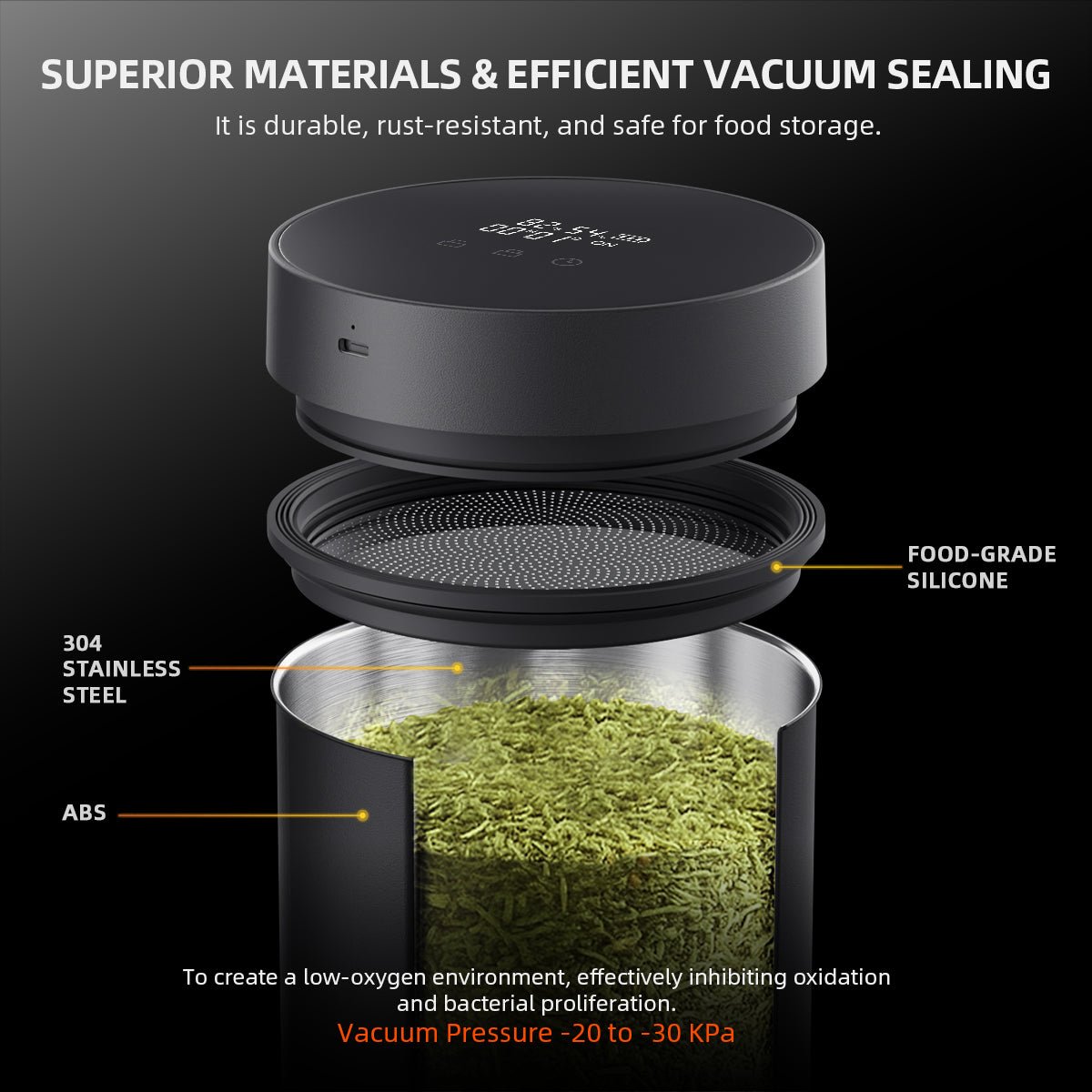 Spider Farmer 2L Auto-Cure Smart Jar | Portable Vacuum Seal Curing Jar with Smart Lid | 4 Pcs 2-Way 62% Humidity Packs | Wide Mouth and Flat Bottom | Curing and Fresh Storage for Coffee, Herb, Mushrooms,Spices, Flower,Foods