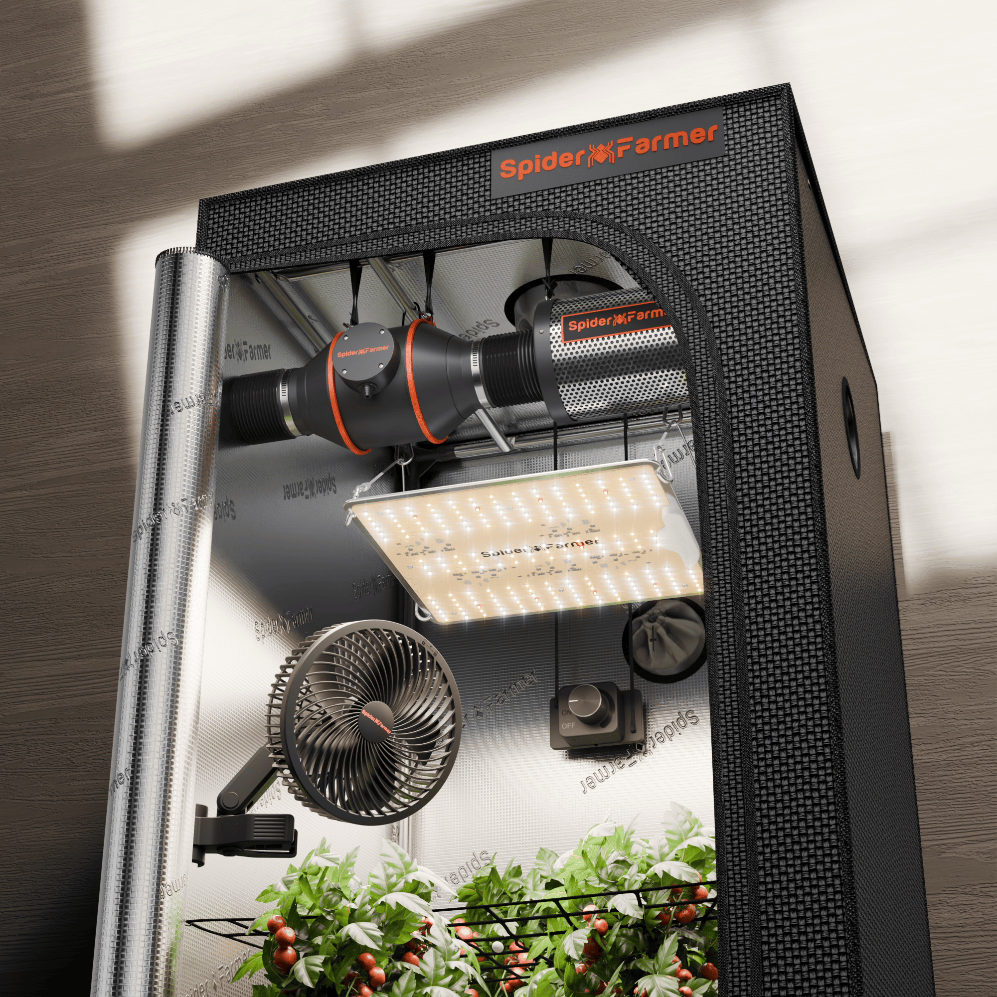 Spider Farmer 2’x2′X4.6′ Complete Grow Tent Kit丨SF1000D Full Spectrum LED Grow Light丨6” Clip Fan丨4” Ventilation System with Speed Controller