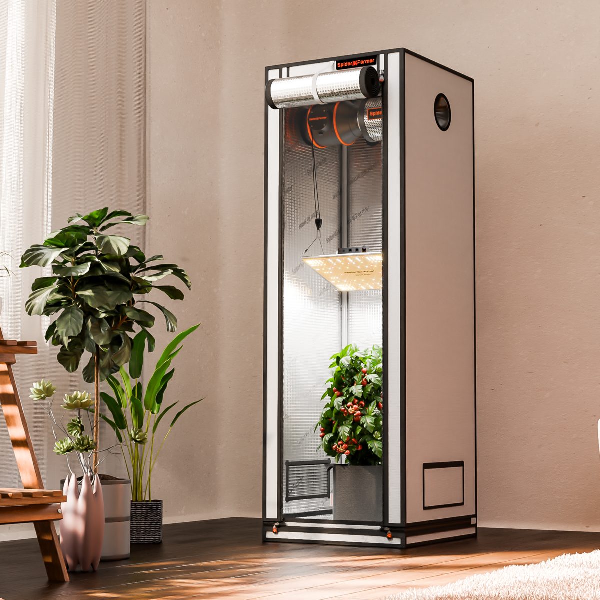 Spider Farmer 2’x2’x6′ 60cm x 60cm x 180cm Pro White Indoor Grow Tent 2000D Oxford Cloth Hydroponics Plant Growing Box