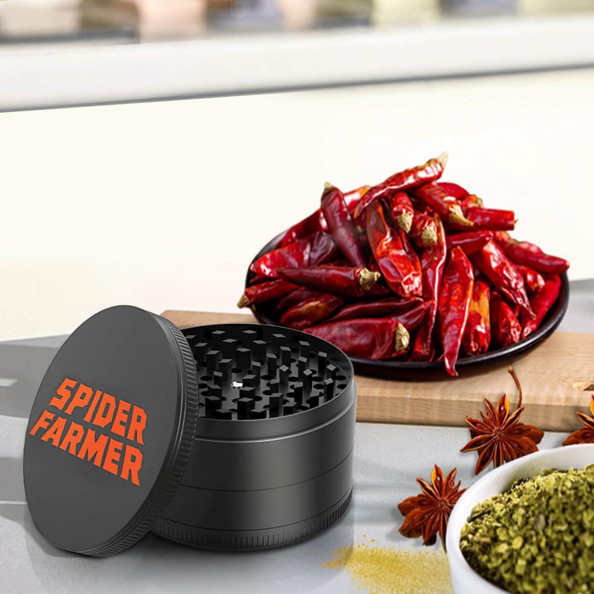 Spider Farmer 3″ Spice Pepper Grinder – 4-Piece Metal Grinder with Magnetic Lid