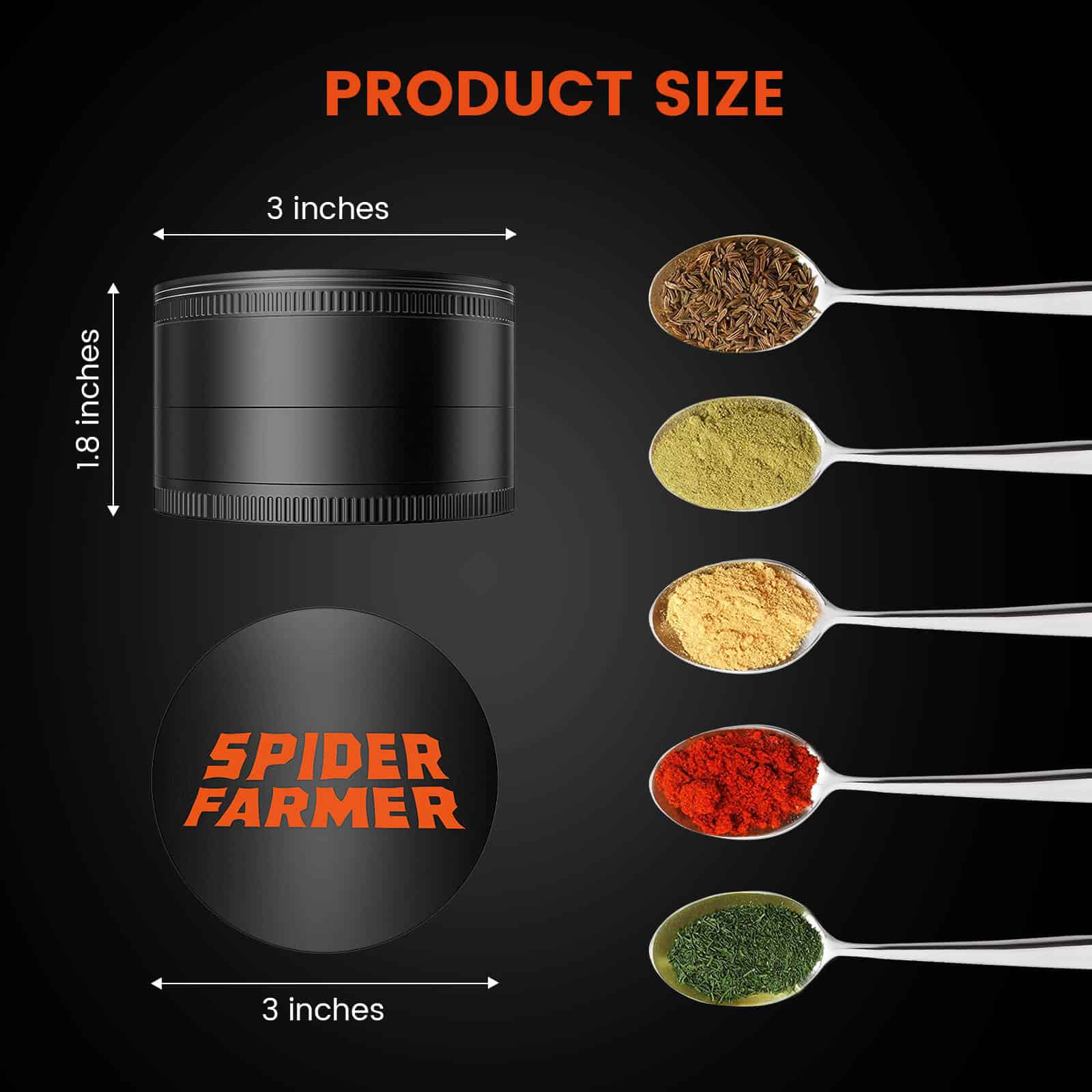 Spider Farmer 3″ Spice Pepper Grinder – 4-Piece Metal Grinder with Magnetic Lid