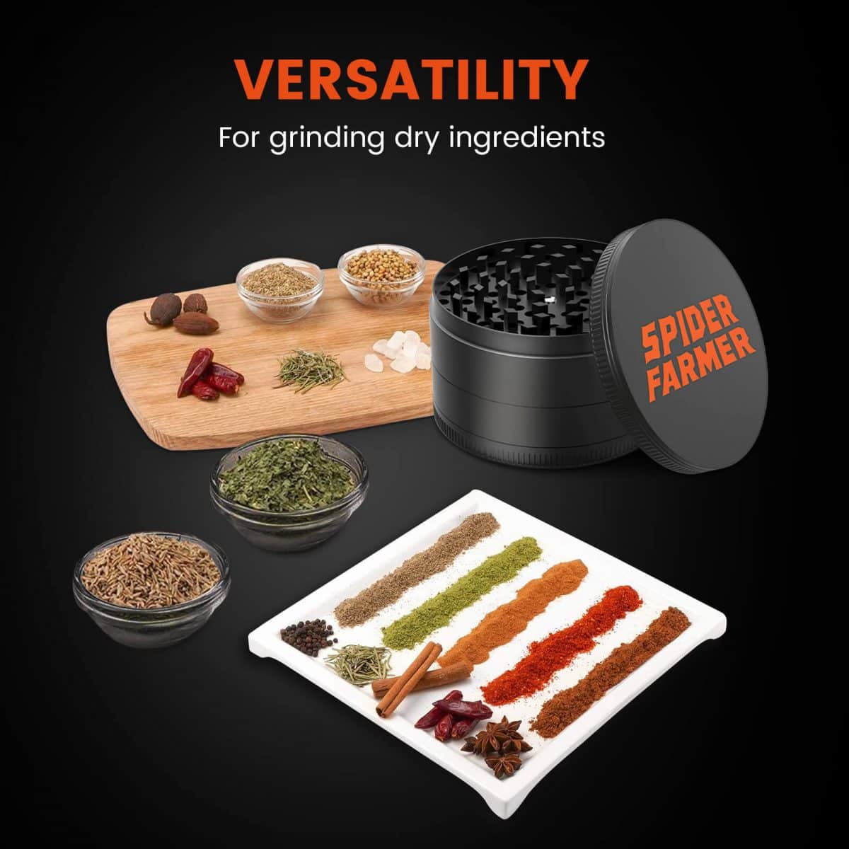 Spider Farmer 3″ Spice Pepper Grinder – 4-Piece Metal Grinder with Magnetic Lid
