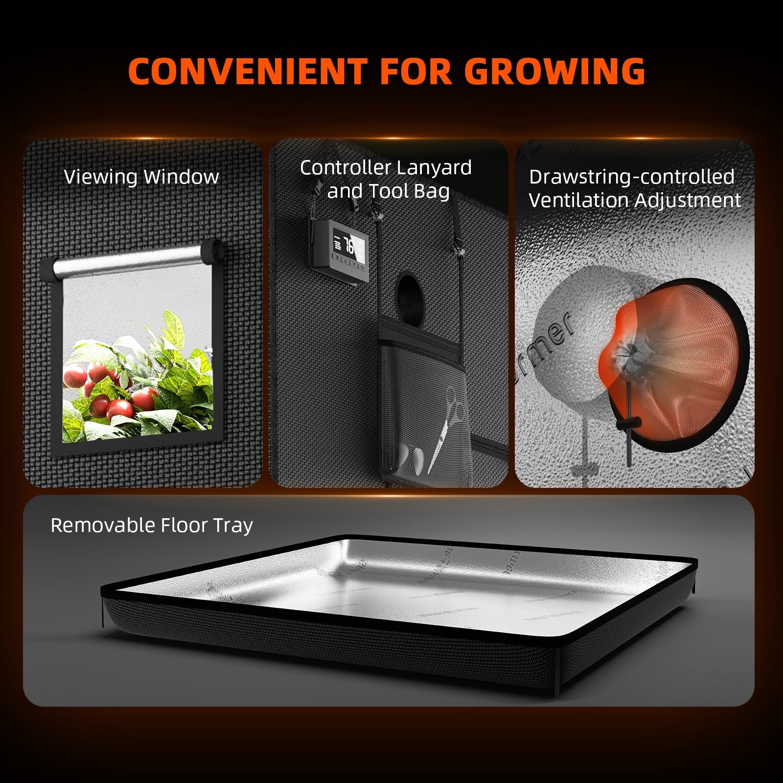 Spider Farmer 3’x3’x6′ 90cm x 90cm x 180cm Indoor Grow Tent （Free Grinder）