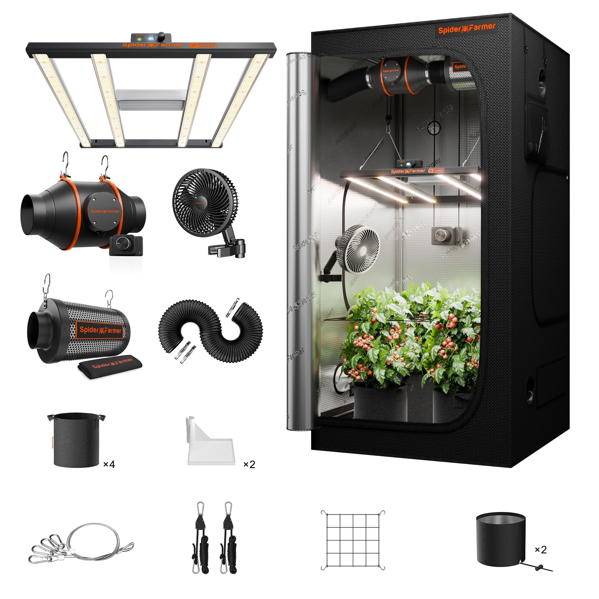 Spider Farmer 3’x3′X6′ Complete Grow Tent Kit丨Newest Version G3000 Full Spectrum LED Grow Light丨 Next-Gen 6” Clip Fan丨4” Ventilation System with Speed Controller(with RJ12 Port)