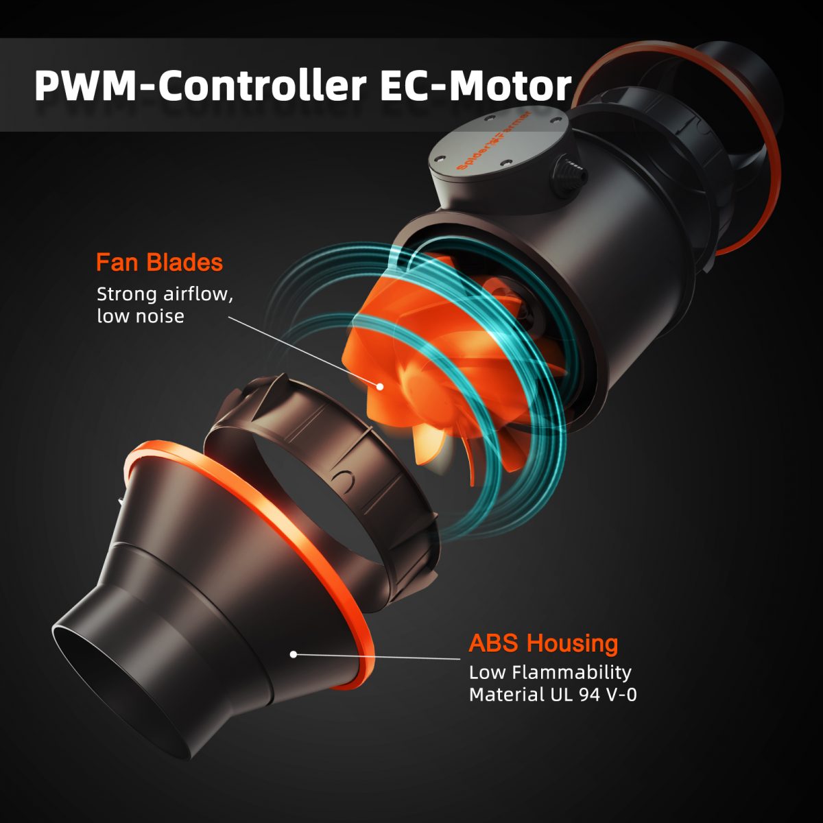 Spider Farmer 4″ Inch Inline Fan 205 CFM with Speed Controller RJ12 Port, Grow Tent Ventilation, GGS Controller Compatible