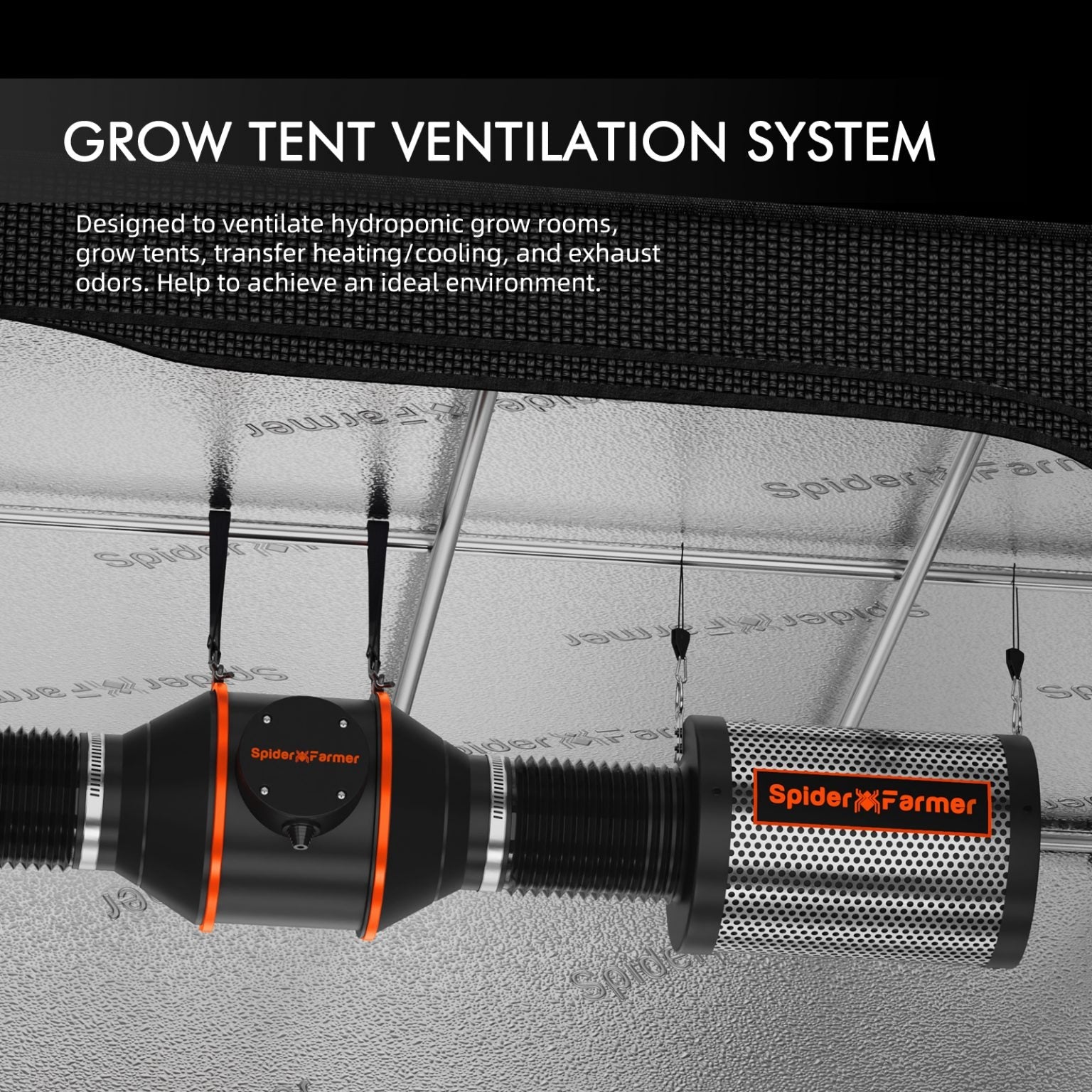 Spider Farmer 4‘x4‘x6.5‘Complete Grow Tent Kit丨SF4000 450W Full Spectrum LED Grow Light丨6” Ventilation System with Humidity and APP GGS Controller丨6” Clip Fan