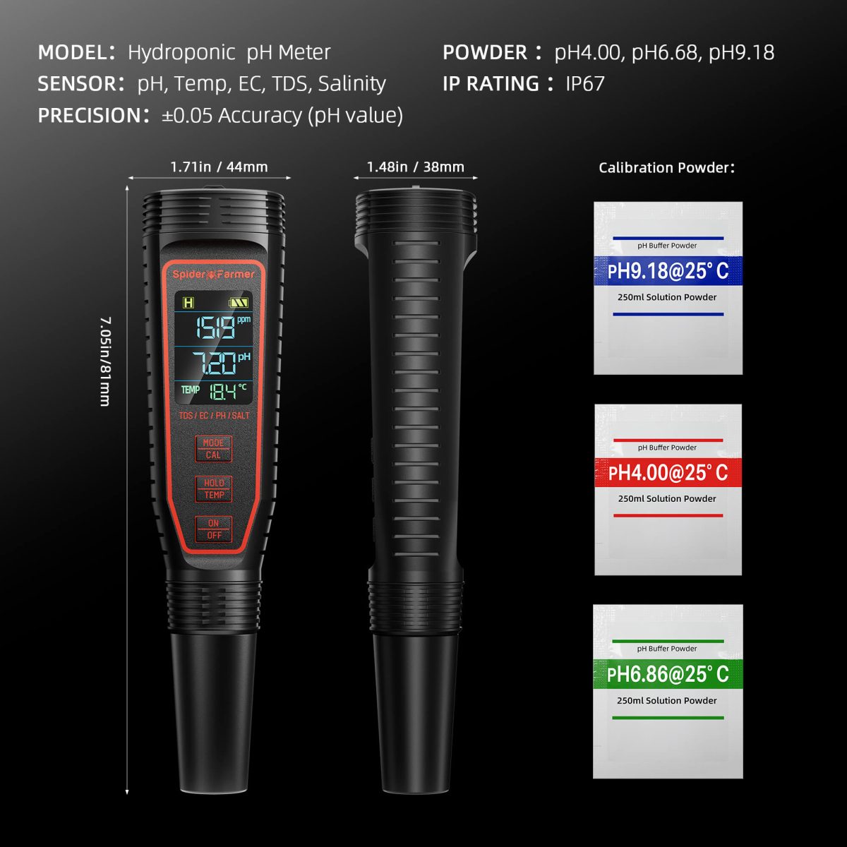 Spider Farmer 5-in-1 pH Hydroponic Meter Kit