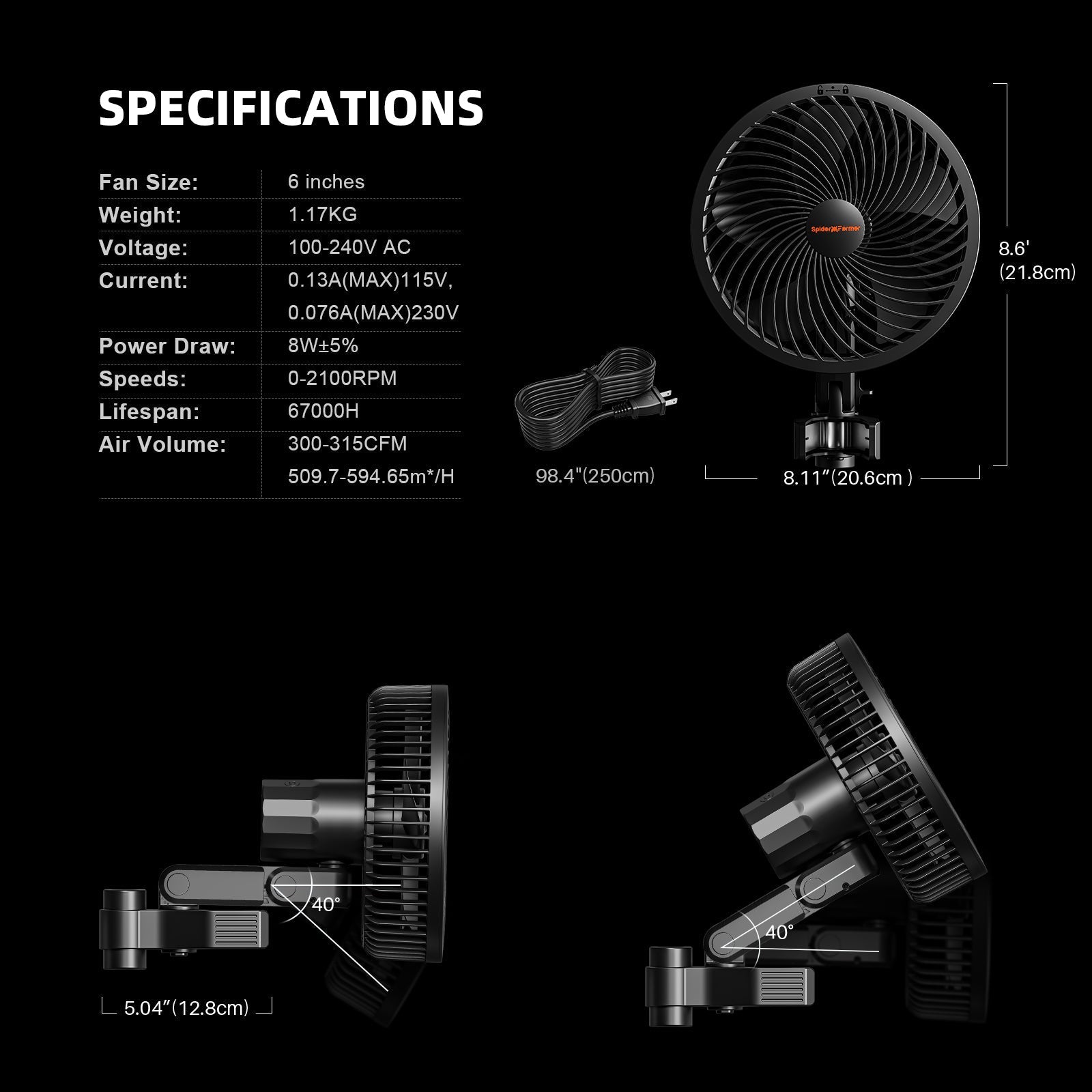 Spider Farmer 6-inch Clip On Fan for Grow Tents